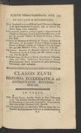Classis XLVII. Historia Ecclesiastica Et Antiquitates Ecclesiasticae