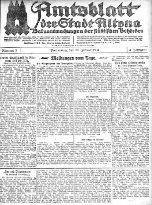 Nummer 3 : Donnerstag, den 18. Januar 1923