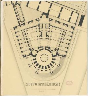 Erweiterung der Museumsinsel, Berlin Schinkelwettbewerb 1882: Museum für Nachklassische Kunst. Grundriss Sockelgeschoss des nordwestlichen Gebäudeteils, 1:250