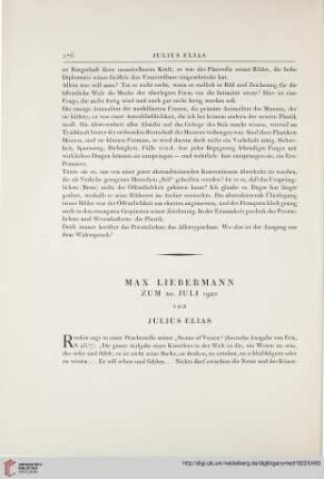 Max Liebermann zum 20. Juli 1922