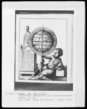 Carl Benedict Welle, Geometrie und Vermessungskunst — Putto mit Armillarsphäre, Folio 3verso