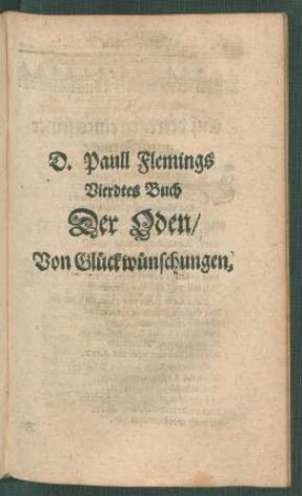 D. Paull Flemings Vierdtes Buch Der Oden/ Von Glückwünschungen.