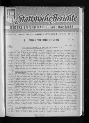 Die Steuereinnahmen in Hamburg im Februar 1958 : Lfd. Nr. 3