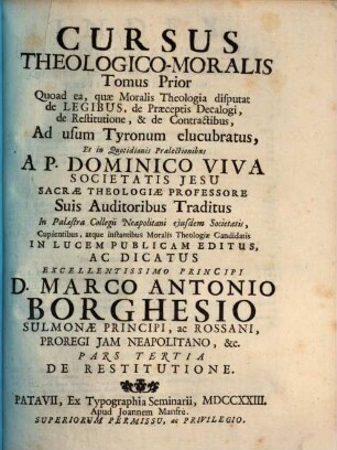 Cursus Theologico-Moralis Tomus ..., 3. De Restitutione