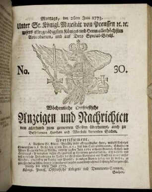 No. 30. Montags, den 26ten Julii 1773.