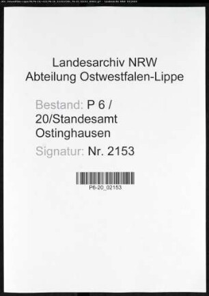 Sterberegister Standesamt Ostinghausen