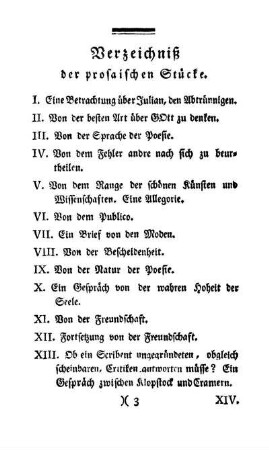 Verzeichniß der prosaischen Stücke