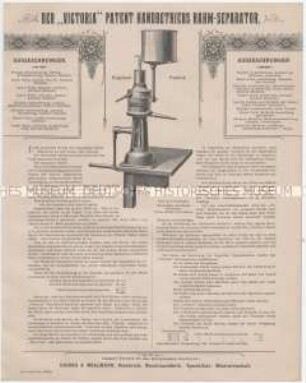 Der "Victoria" Patent Handbetriebs Rahm-Separator.
