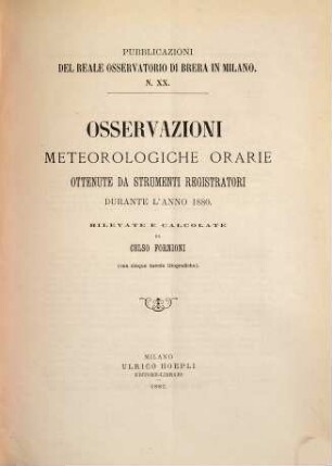 Pubblicazioni del Reale Osservatorio Astronomico di Brera in Milano, XX