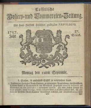 37. Stueck, Montag den 12ten Septembr. 1757