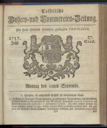 37. Stueck, Montag den 12ten Septembr. 1757