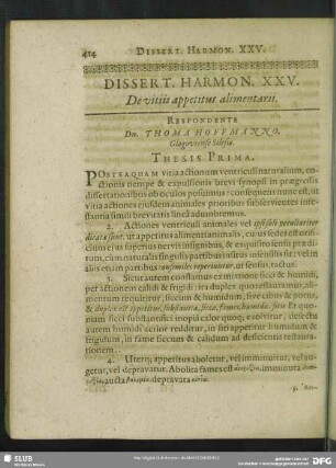 Dissert. Harmon. XXV. De vitiis appetitus alimentarii