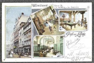 Weltrestaurant, Hainstr. 26. Inh. Rich. Weiss & Gust. Duckstein. : Gruss aus Leipzig