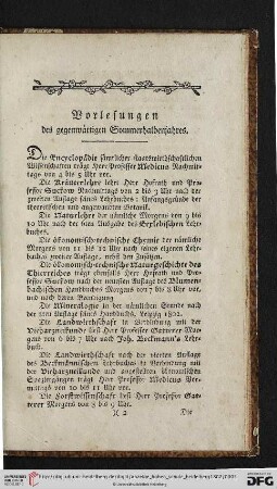 Vorlesungen des gegenwärtigen Sommerhalbenjahres