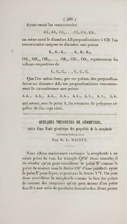 Quelques théorèmes de géométrie.
