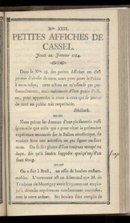 No XXIX (Jeudi 22 Janvier 1784)