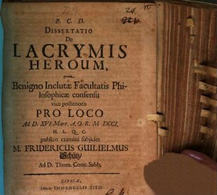 Dissertatio De Lacrymis Heroum
