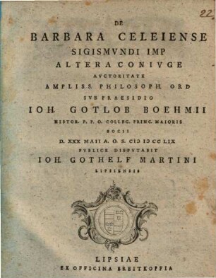De Barbara Celeiense, Sigismundi Imp. altera coniuge