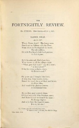 The fortnightly review. 48. 1887 = N.S., Vol. 42