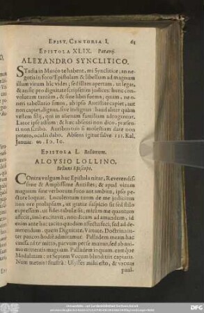 Epistola L. Bellunum. Aloysio Lollino, Belluni Episcopo.
