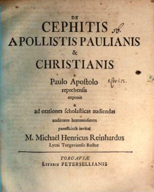 De cephitis Apollistis Paulianis & Christianis a Paulo apostolo reprenhis exponit