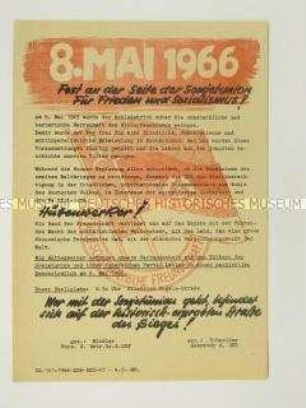 Hektografiertes Propagandaflugblatt zum 8. Mai 1966