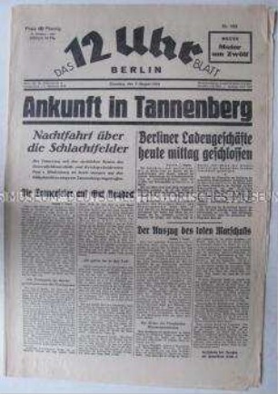 Berliner Tageszeitung "Das 12 Uhr Blatt" zur Beisetzung von Hindenburg