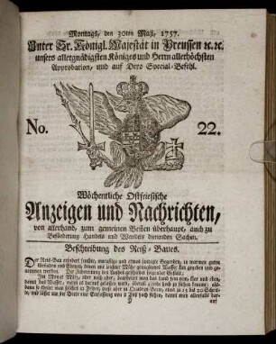 No. 22. Montags, den 30ten Maji, 1757.