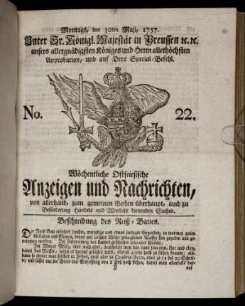 No. 22. Montags, den 30ten Maji, 1757.