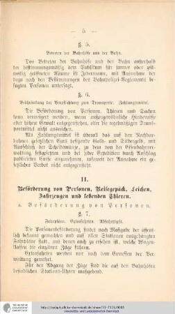 Beförderung von Personen, Reisegepäck, Leichen, Fahrzeugen und lebenden Tieren