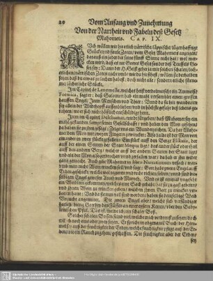 Von der Narrheit und Fabeln deß Gesetz Mahomets. Cap. IX.