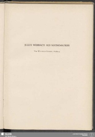 Julius Weisbach Als Mathematiker