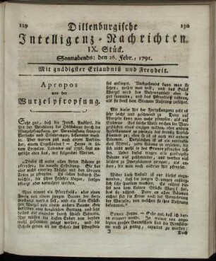IX. Stück. Sonnabends: den 26. Febr., 1791.