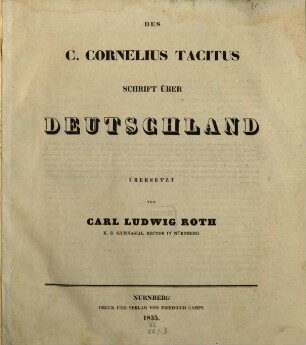Deutsche Uebersetzung der Schrift des Tacitus über Deutschland