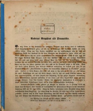 Andreas Gryphius als Dramatiker : [Nach Allg. d. Biogr. X (1879), S. 81 Progr. Hannover 1852]