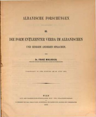 Albanische Forschungen, 3. Die Form entlehnter Verba im Albanischen und einigen anderen Sprachen