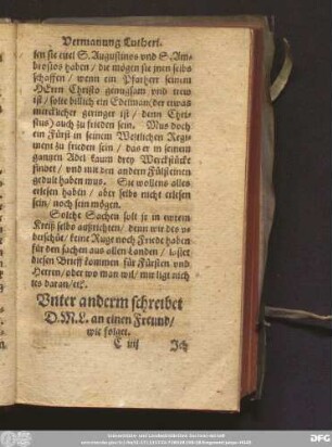 Vnter anderm schreibet D. M. L. an einen Freund/ wie folget.