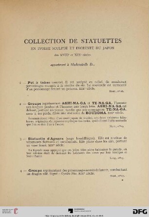 Collection de statuettes (Nr. 1-39) mit Planche I-II