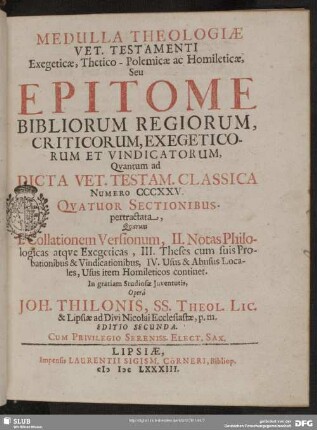 Medulla theologiae Vet. Testamenti exegeticae