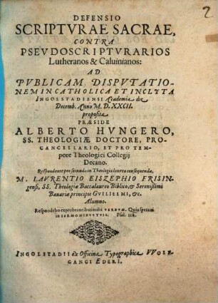 Defensio Scriptvrae Sacrae, Contra Psevdoscriptvrarios Lutheranos & Caluinianos