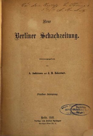 Neue Berliner Schachzeitung. 5. 1868