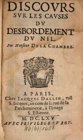 Discours sur les causes du desbordement du Nil