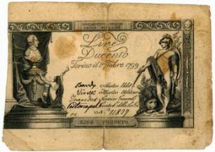 Geldschein, 200 Lire, 1.9.1799