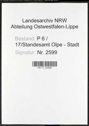 Sterberegister Standesamt Olpe-Stadt