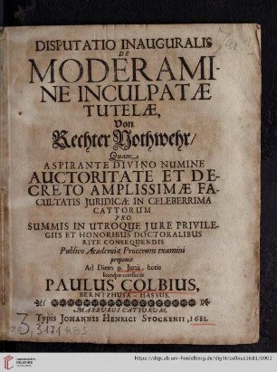 Disputatio Inauguralis De Moderamine Inculpatæ Tutelæ, Von Rechter Nothwehr