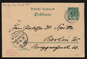 Postkarte an Philipp Spitta : 11.05.1891