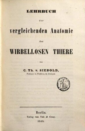 Lehrbuch der vergleichenden Anatomie der wirbellosen Thiere