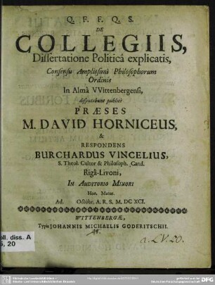 De collegiis : dissertatione politica explicatis