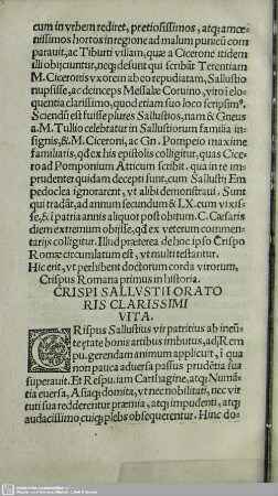 Crispi Sallustii Oratoris Clarissimi Vita