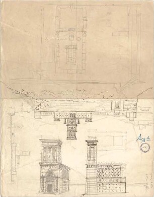 Thiersch, August ; Ägypten; Pharos von Alexandria - Grundriss, Ansichten, Perspektive